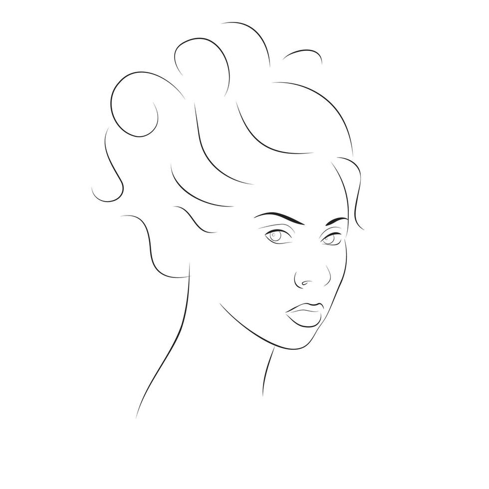 dun schets contour van vrouw portret vector