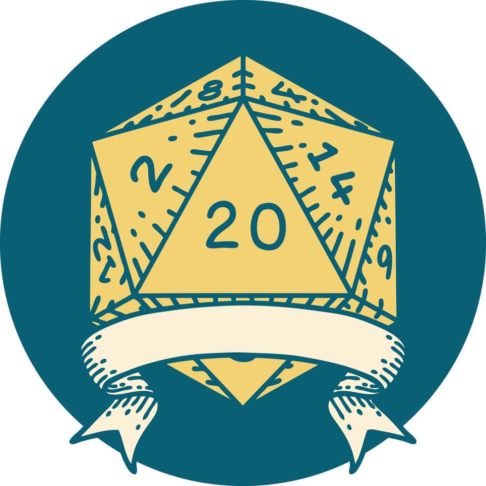 retro tatoeëren stijl natuurlijk 20 kritiek raken d20 Dobbelsteen rollen vector