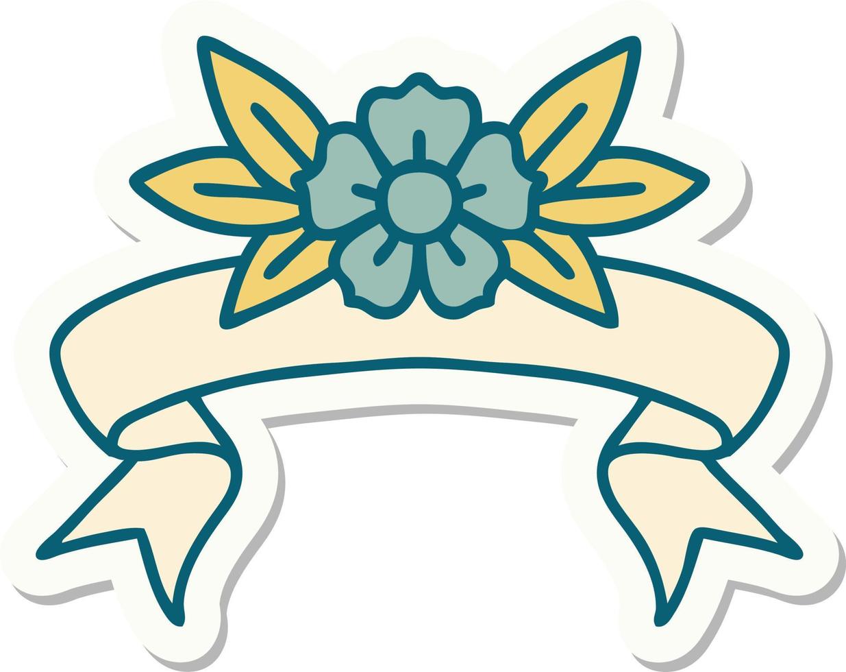 tatoeëren stijl sticker met banier van een bloem vector