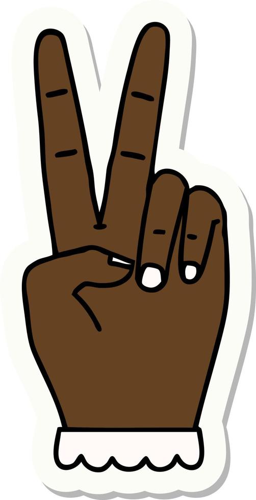 sticker van een vrede symbool twee vinger hand- gebaar vector