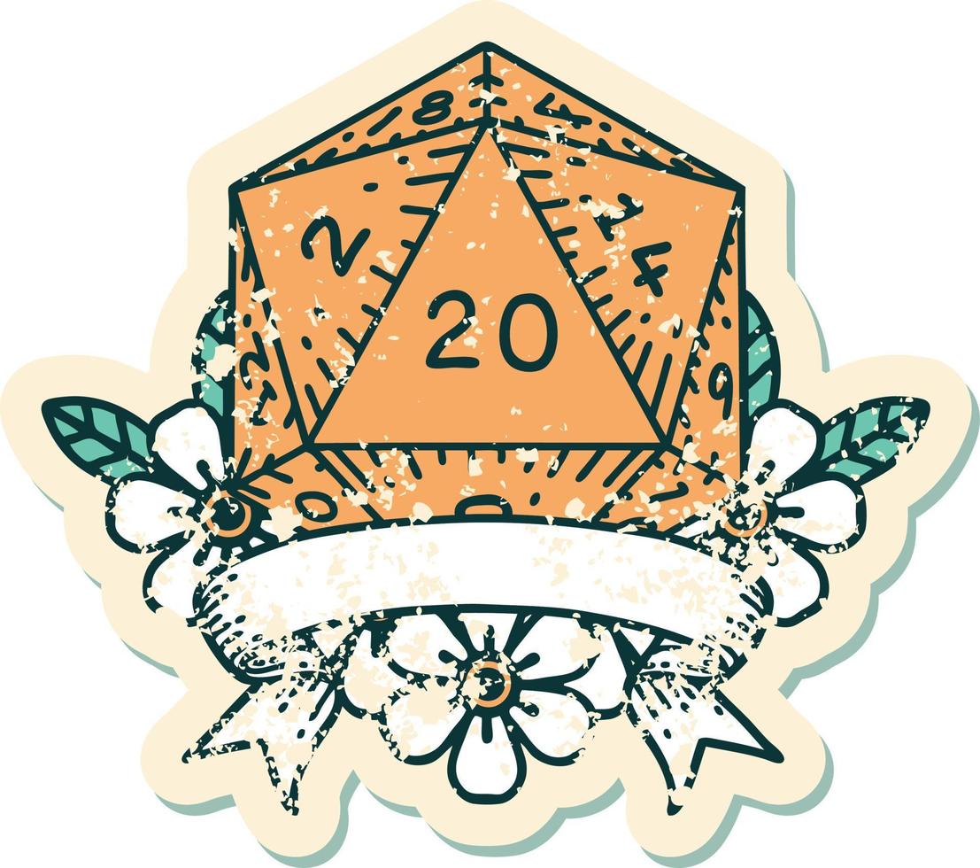 retro tatoeëren stijl natuurlijk 20 kritiek raken d20 Dobbelsteen rollen vector