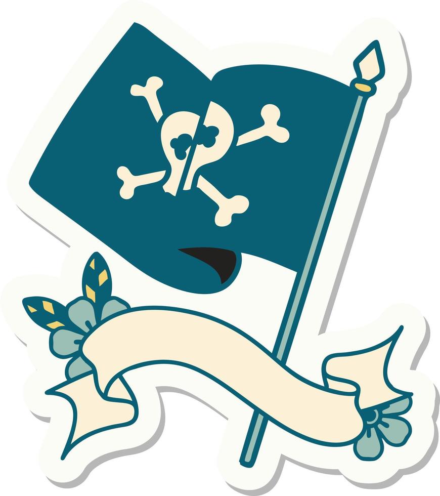 tatoeëren stijl sticker met banier van een piraat vlag vector
