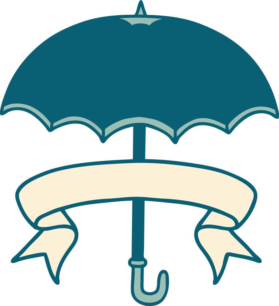traditioneel tatoeëren met banier van een paraplu vector