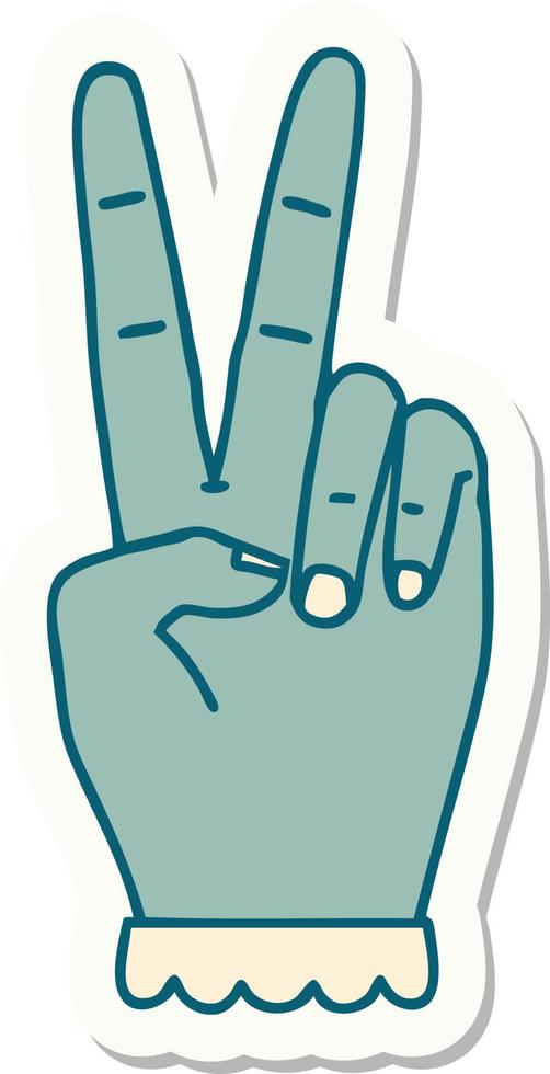 sticker van een vrede symbool twee vinger hand- gebaar vector