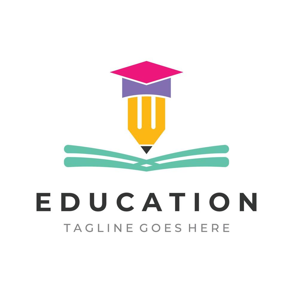 creatief leerling onderwijs logo sjabloon ontwerp met hoed, boek, potlood of pen teken.geïnspireerd door afstuderen studenten.logos voor universiteiten, hogescholen van onderwijs en scholen. vector