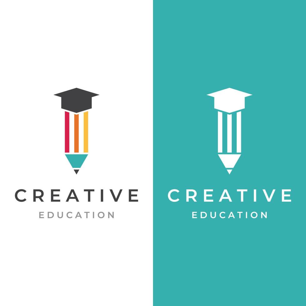 creatief leerling onderwijs logo sjabloon ontwerp met hoed, boek, potlood of pen teken.geïnspireerd door afstuderen studenten.logos voor universiteiten, hogescholen van onderwijs en scholen. vector