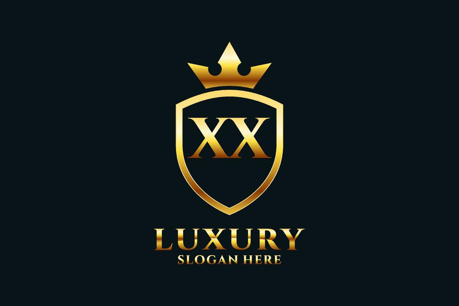 eerste xx elegant luxe monogram logo of insigne sjabloon met scrollt en Koninklijk kroon - perfect voor luxueus branding projecten vector