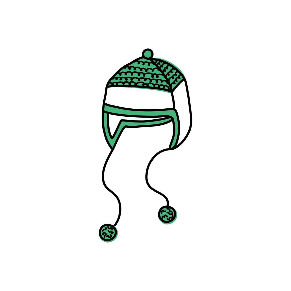 schattig gebreid Oesjanka hoed met pompons. tekening stijl vector illustratie van winter hoofdtooi.