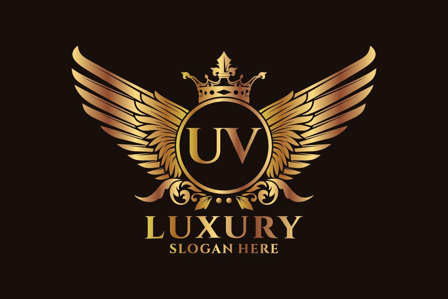 luxe Koninklijk vleugel brief uv kam goud kleur logo vector, zege logo, kam logo, vleugel logo, vector logo sjabloon.