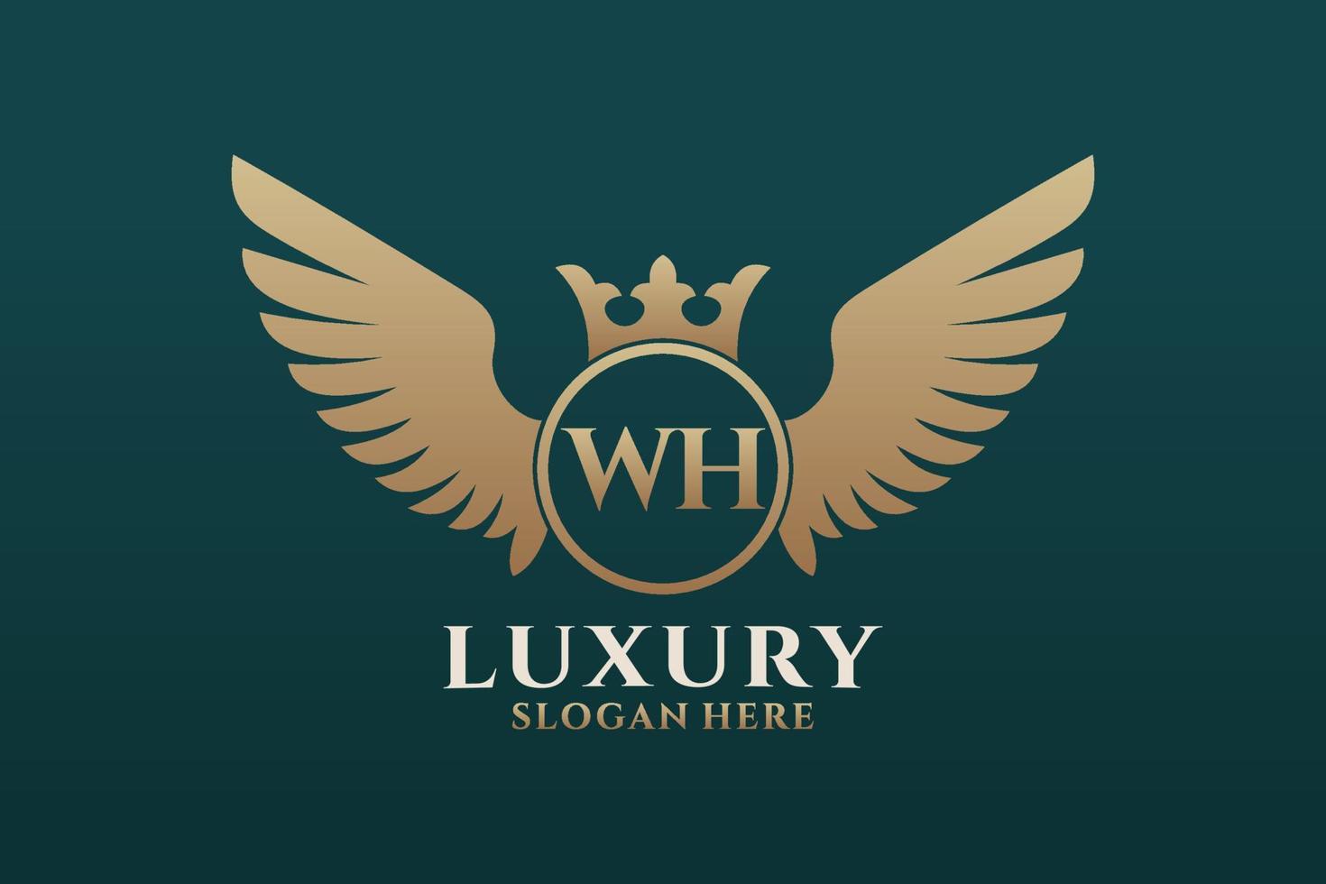 luxe Koninklijk vleugel brief wie? kam goud kleur logo vector, zege logo, kam logo, vleugel logo, vector logo sjabloon.