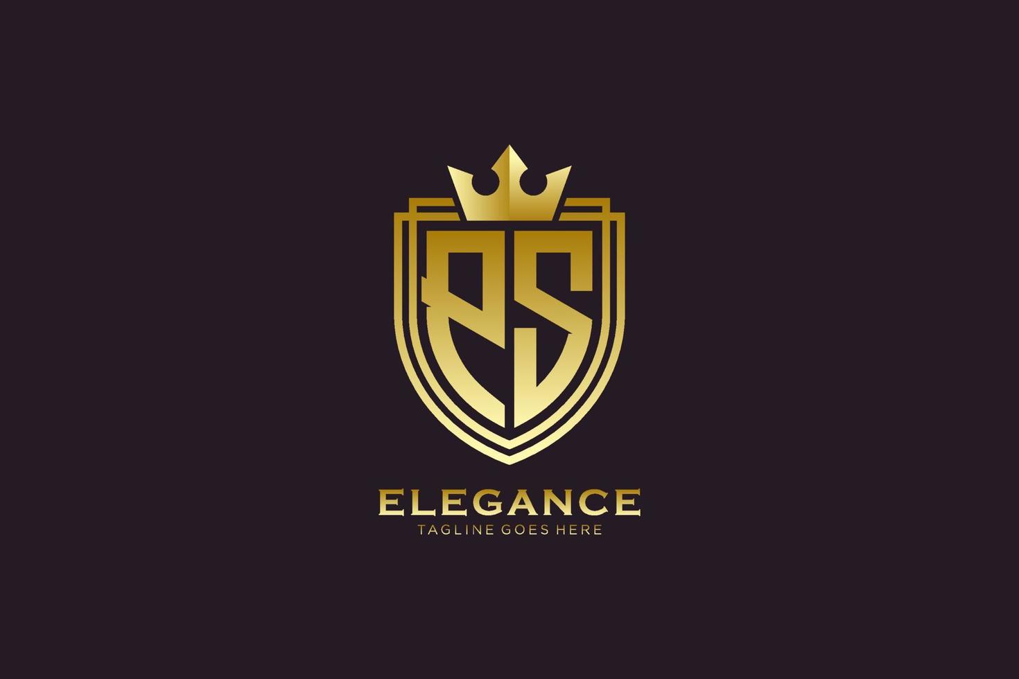 eerste ps elegant luxe monogram logo of insigne sjabloon met scrollt en Koninklijk kroon - perfect voor luxueus branding projecten vector