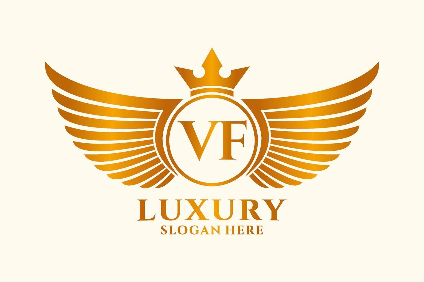 luxe Koninklijk vleugel brief vf kam goud kleur logo vector, zege logo, kam logo, vleugel logo, vector logo sjabloon.