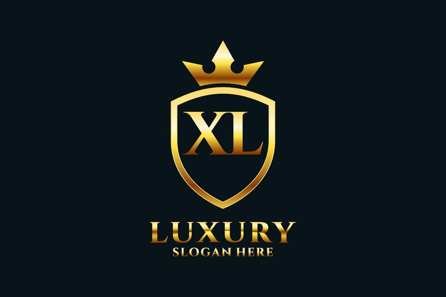 eerste xl elegant luxe monogram logo of insigne sjabloon met scrollt en Koninklijk kroon - perfect voor luxueus branding projecten vector