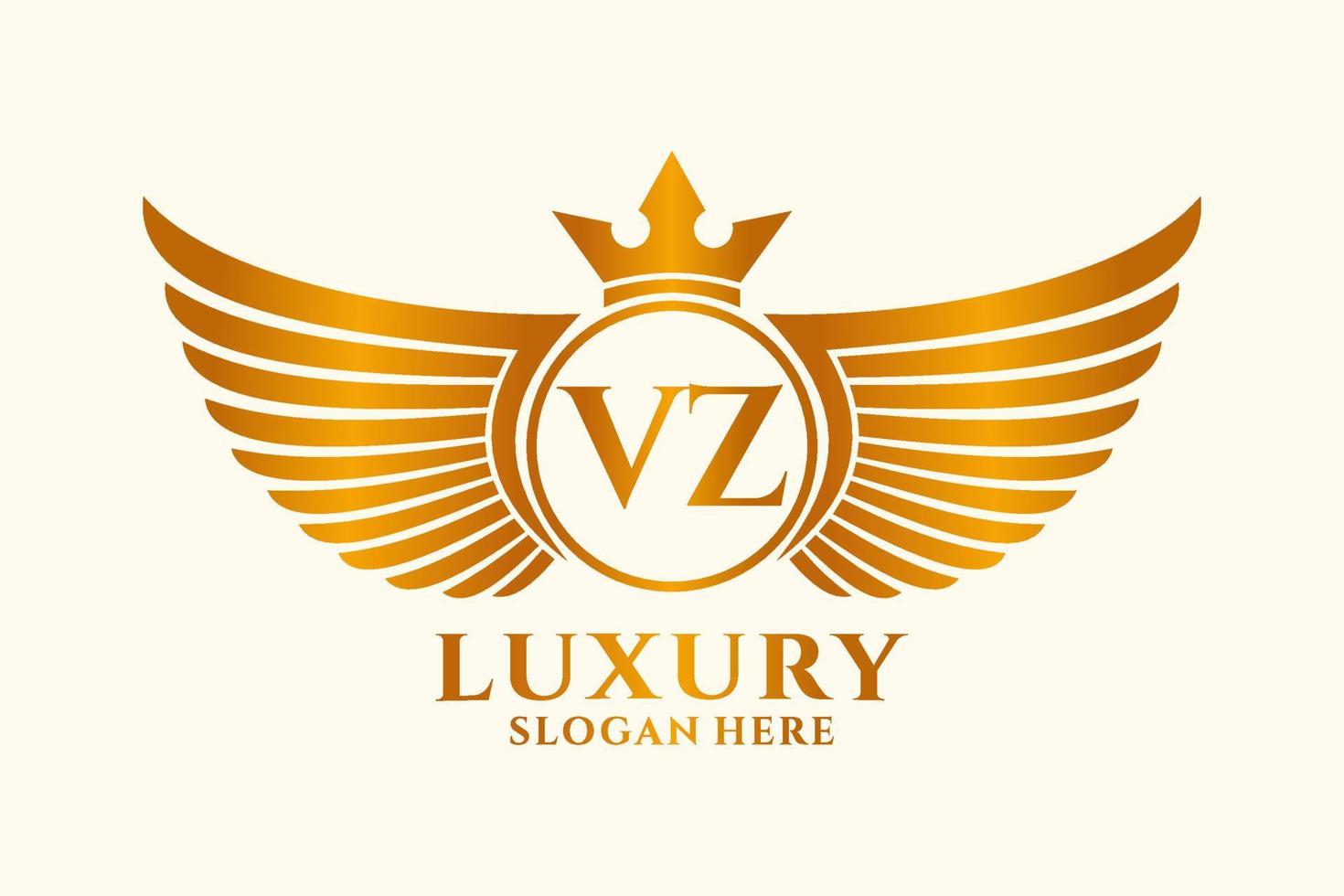 luxe Koninklijk vleugel brief vz kam goud kleur logo vector, zege logo, kam logo, vleugel logo, vector logo sjabloon.