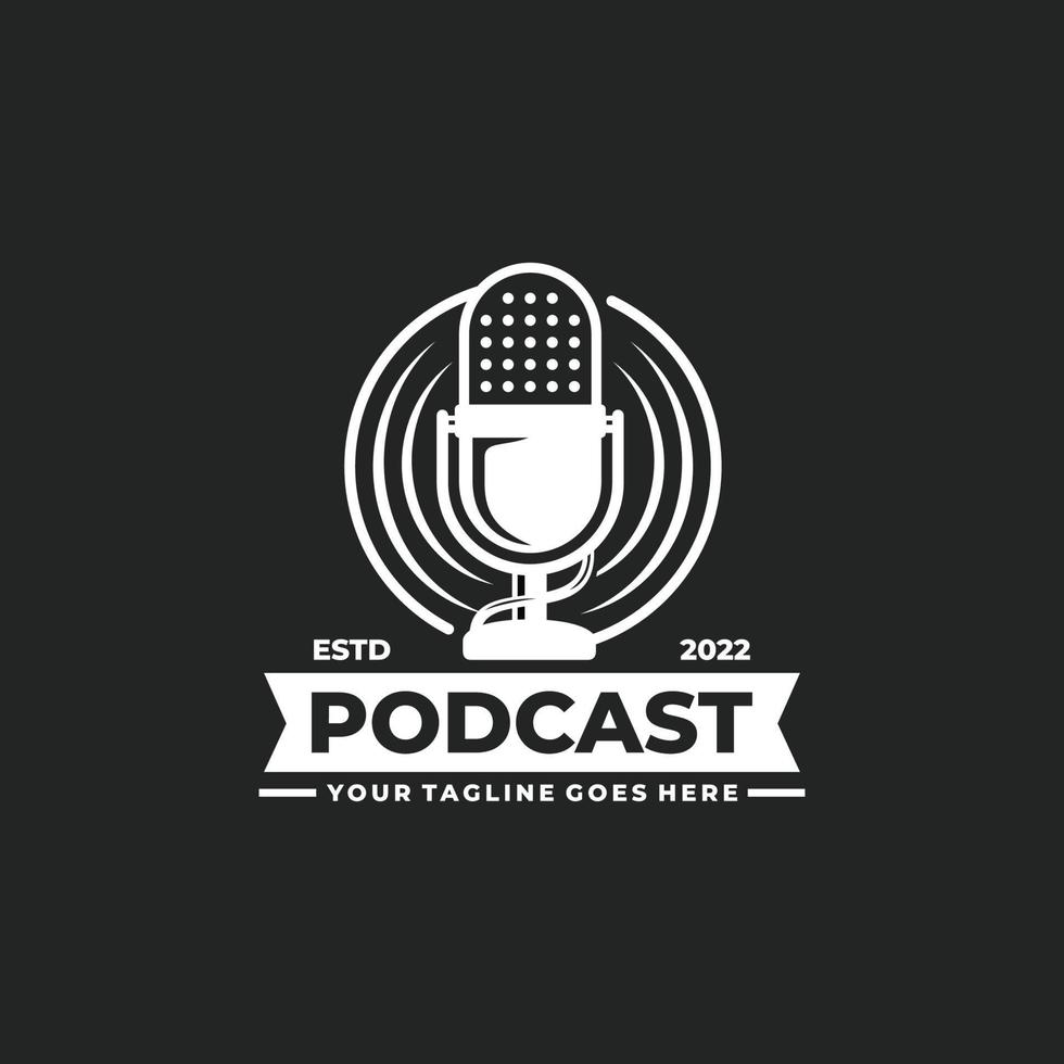 podcast logo ontwerp. wijnoogst microfoon logo vector