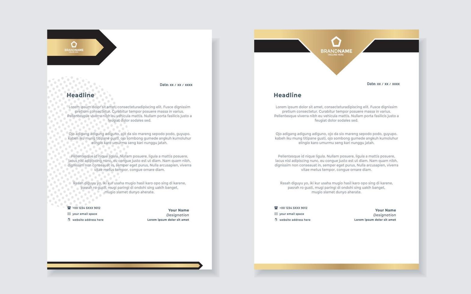goud luxe briefhoofd ontwerp sjabloon voor bedrijf schrijfbehoeften ontwerp vector