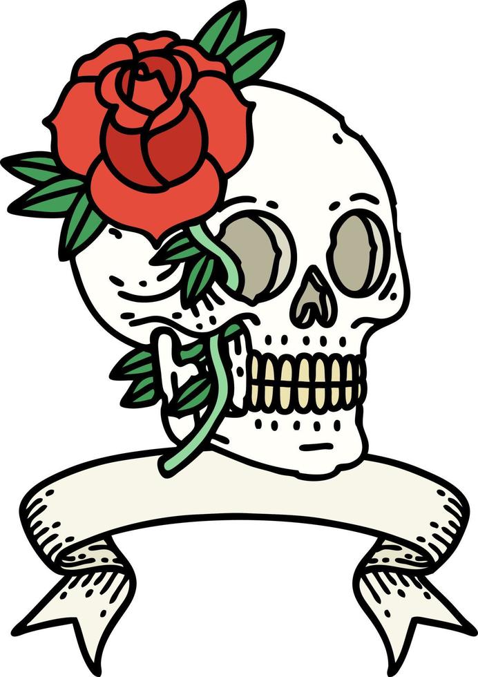 tatoeëren met banier van een schedel en roos vector