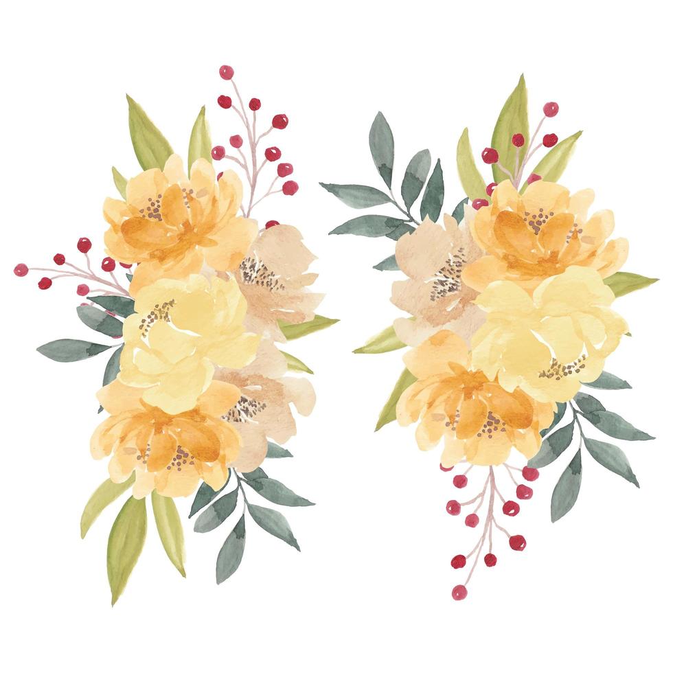 aquarel gele pioen bloemboeket vector