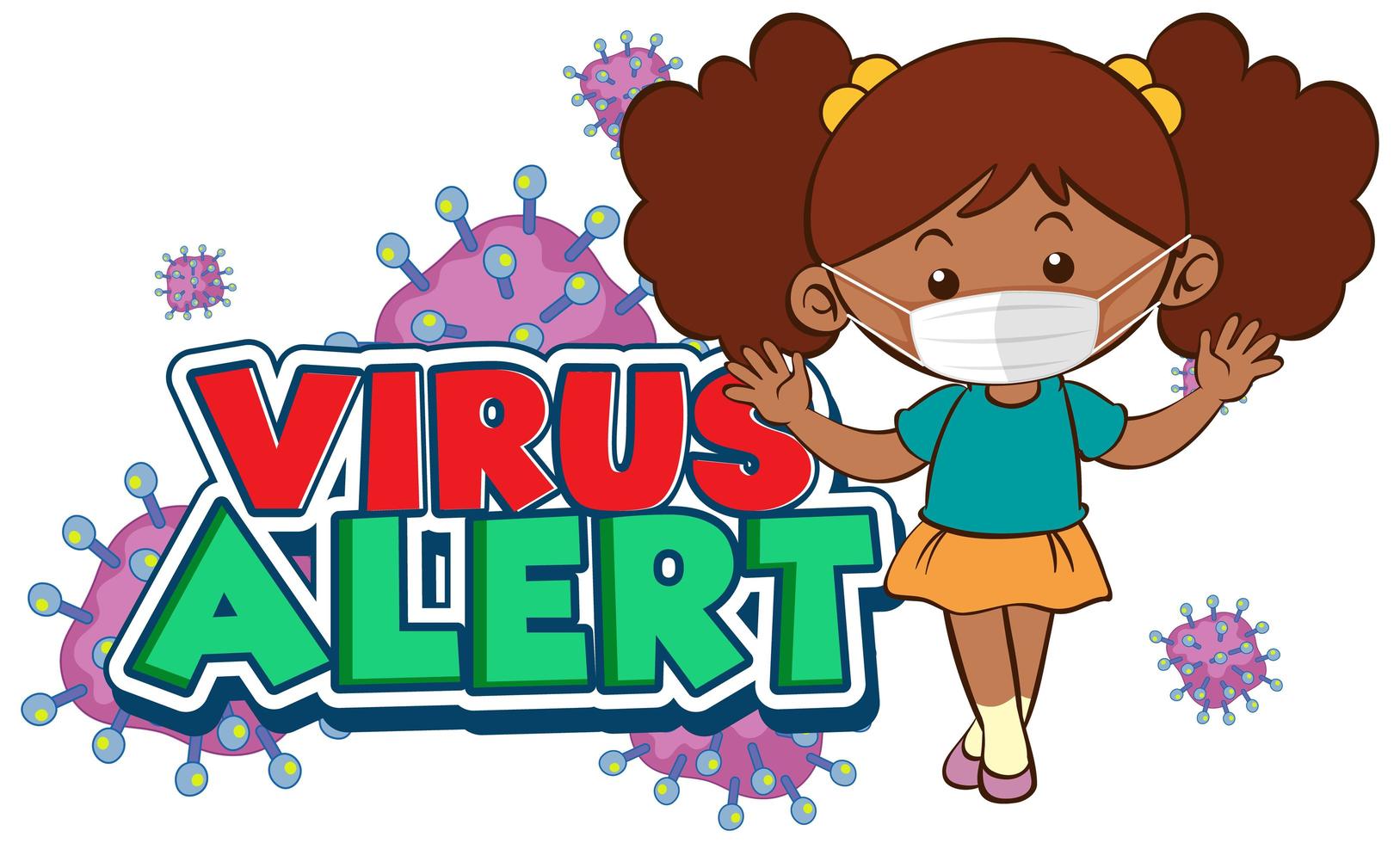 coronavirus posterontwerp met word virus alert en meisje met masker vector