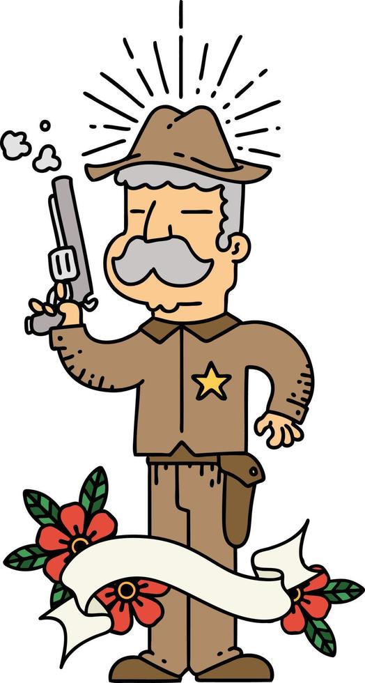 banier met tatoeëren stijl wild west sheriff vector