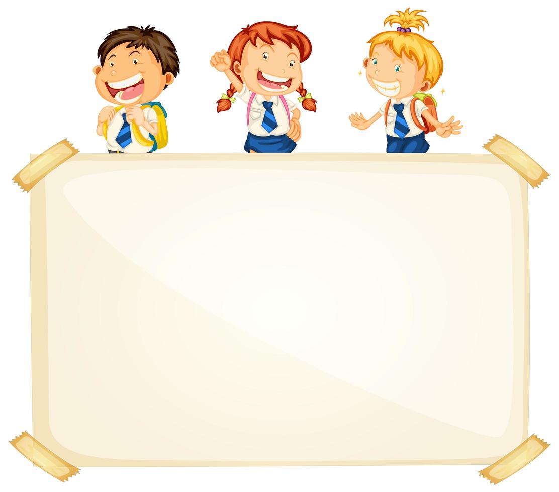 frame sjabloonontwerp met drie gelukkige studenten vector