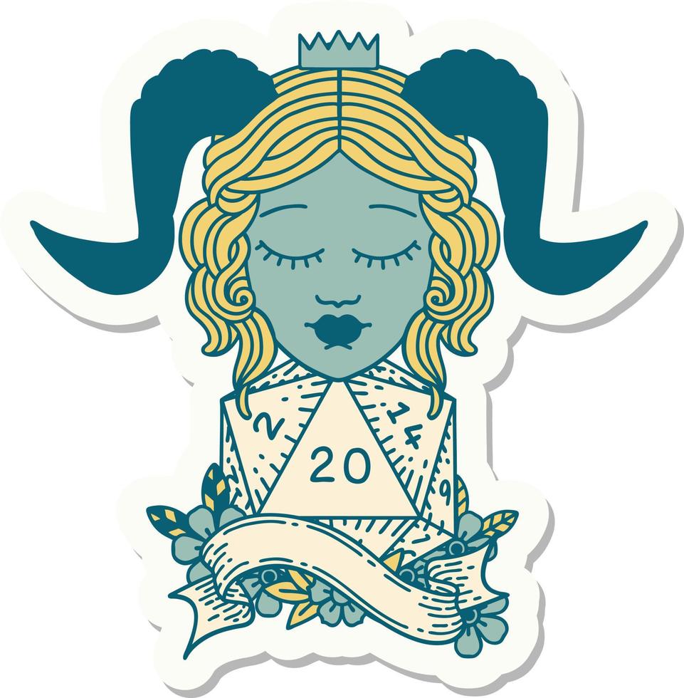 tiefling met natuurlijk twintig Dobbelsteen rollen sticker vector