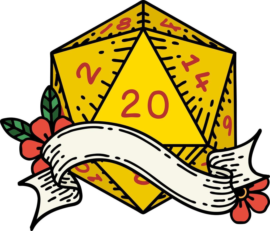 natuurlijk twintig d20 Dobbelsteen rollen illustratie vector