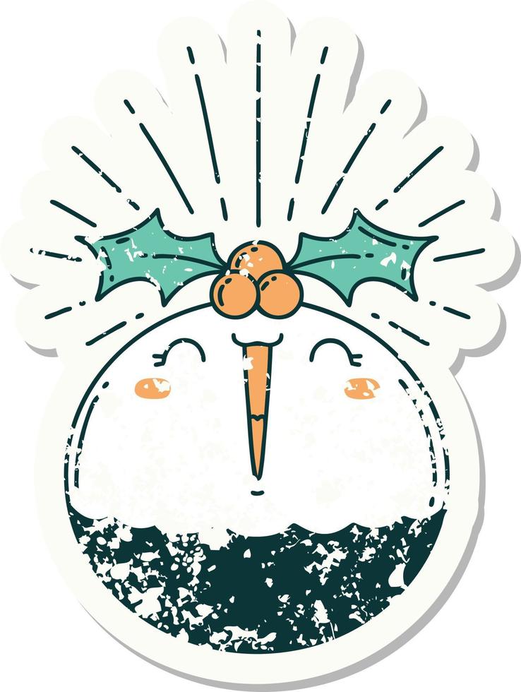 grunge sticker van tatoeëren stijl het zingen Kerstmis pudding vector