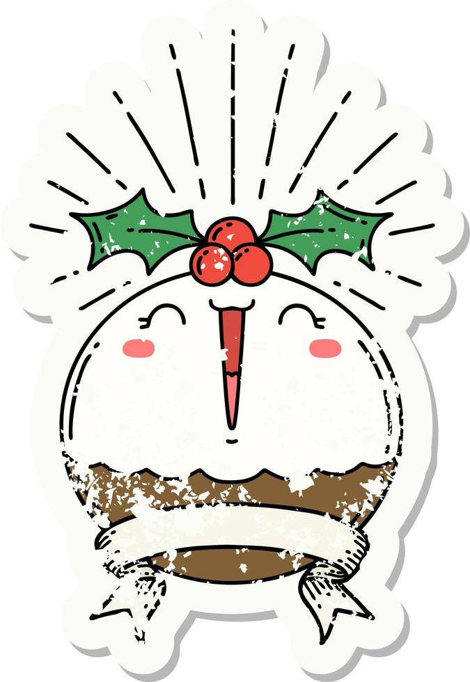 grunge sticker van tatoeëren stijl het zingen Kerstmis pudding vector
