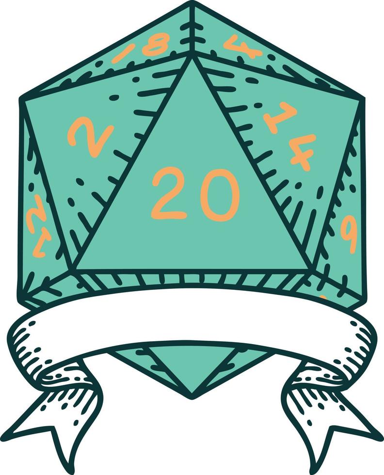 natuurlijk 20 kritiek raken d20 Dobbelsteen rollen illustratie vector