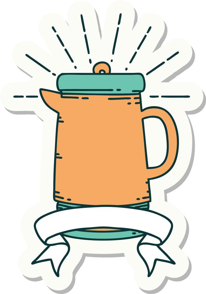 sticker van tatoeëren stijl koffie pot vector