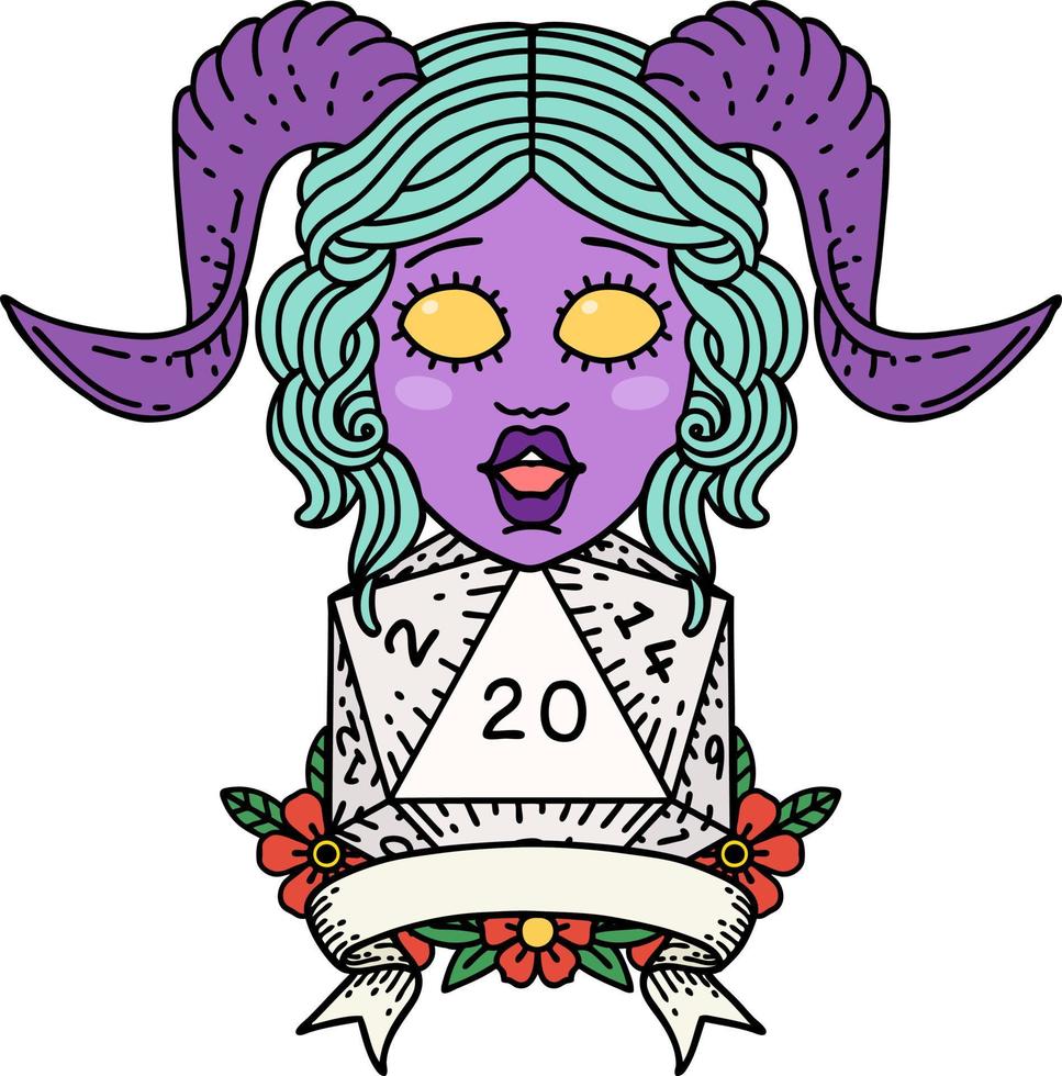 tiefling met natuurlijk 20 d20 rollen illustratie vector