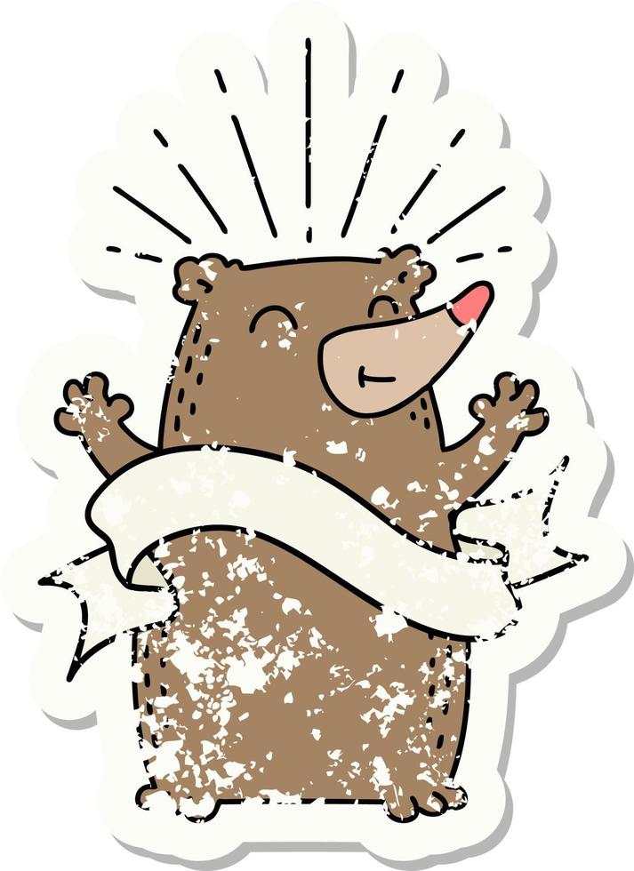 grunge sticker van tatoeëren stijl gelukkig beer vector