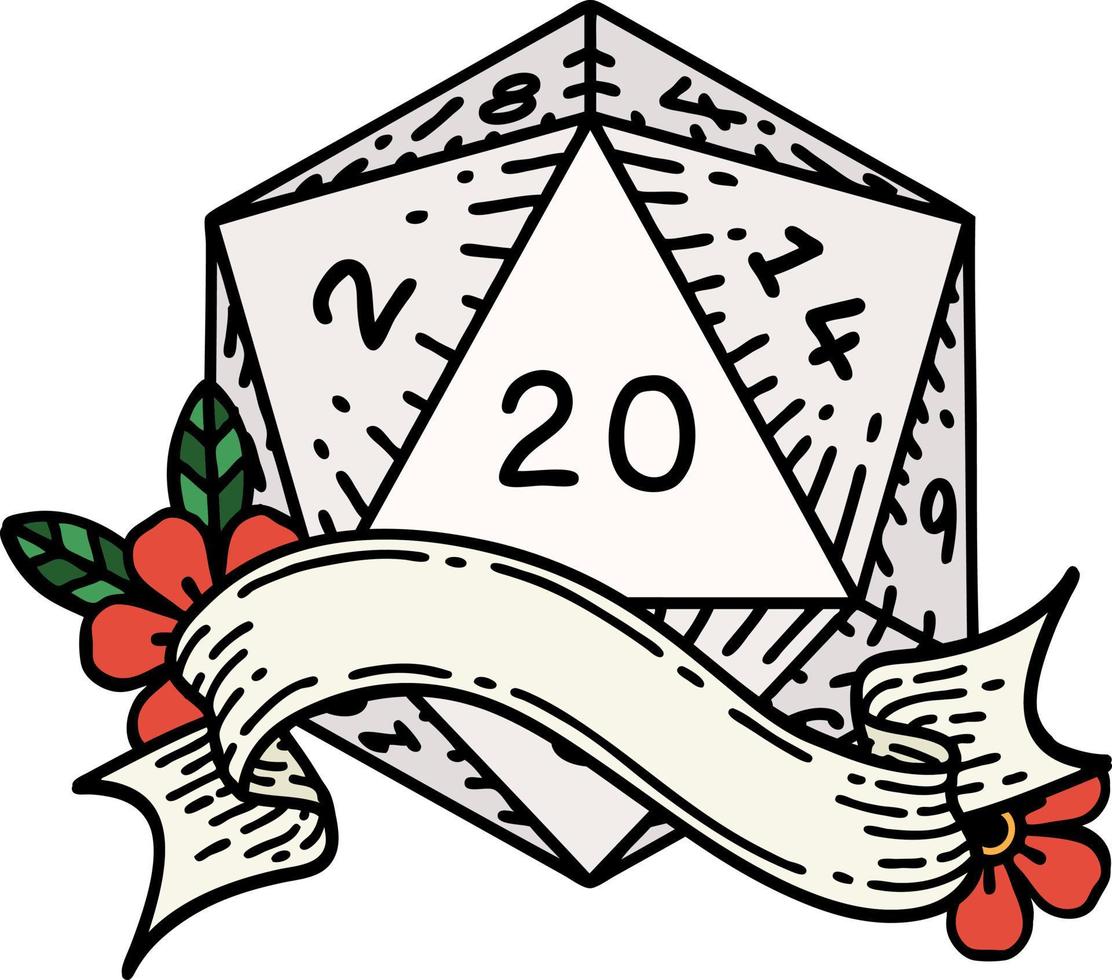 natuurlijk twintig d20 Dobbelsteen rollen illustratie vector