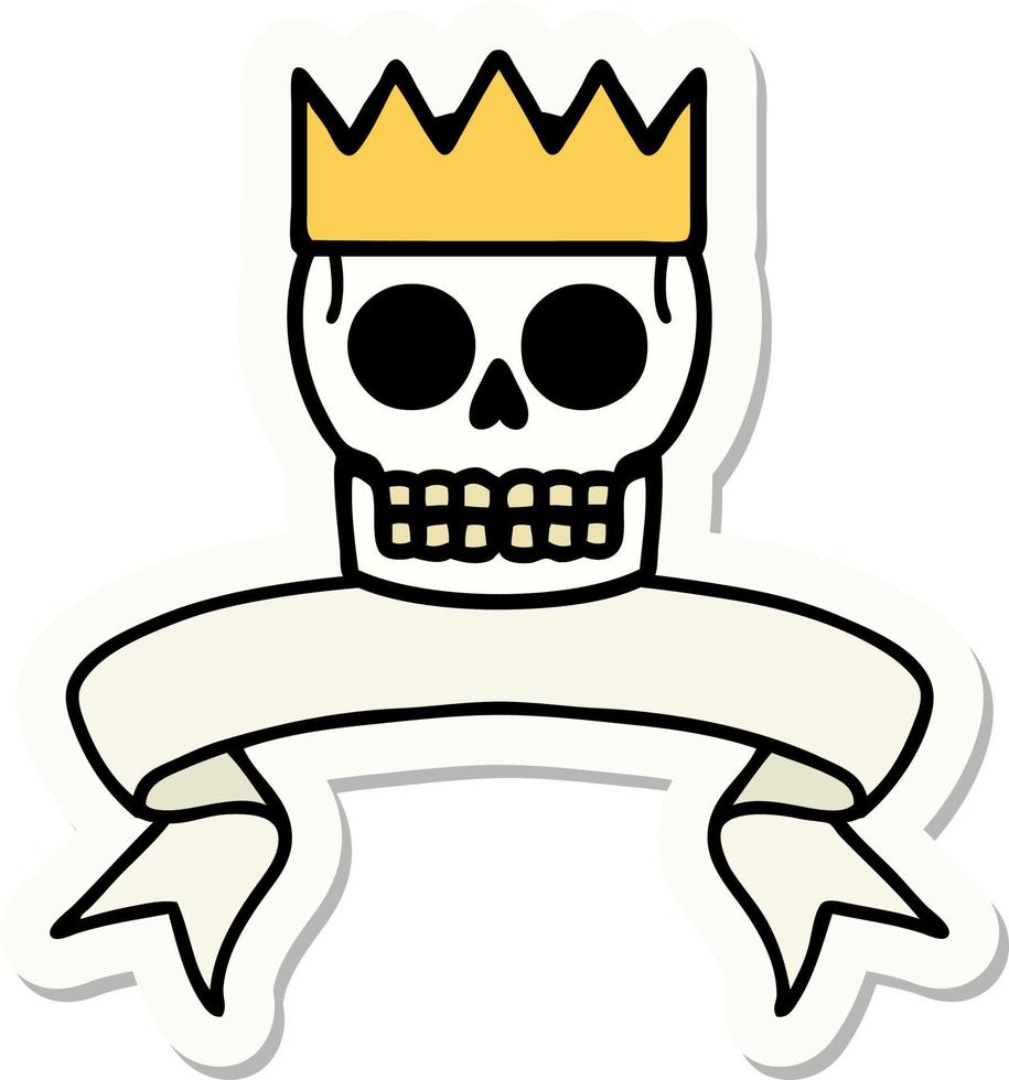 tatoeëren sticker met banier van een schedel en kroon vector