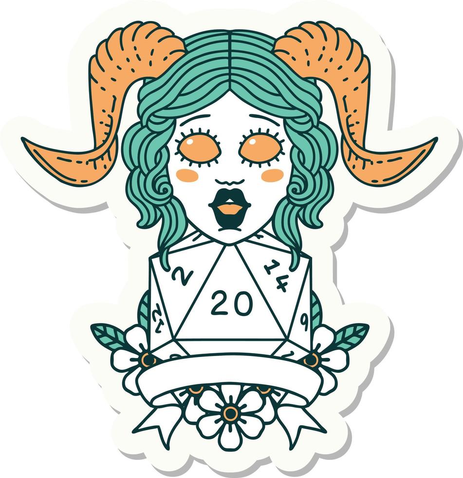 tiefling met natuurlijk twintig Dobbelsteen rollen sticker vector