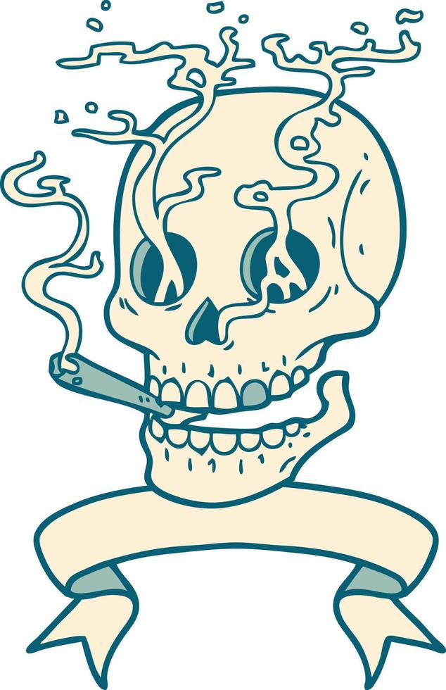 tatoeëren met banier van een schedel roken vector