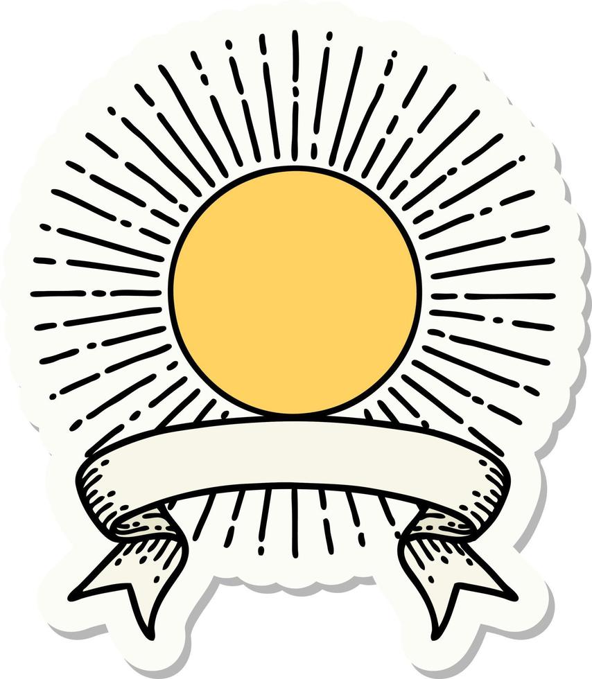 tatoeëren sticker met banier van een zon vector