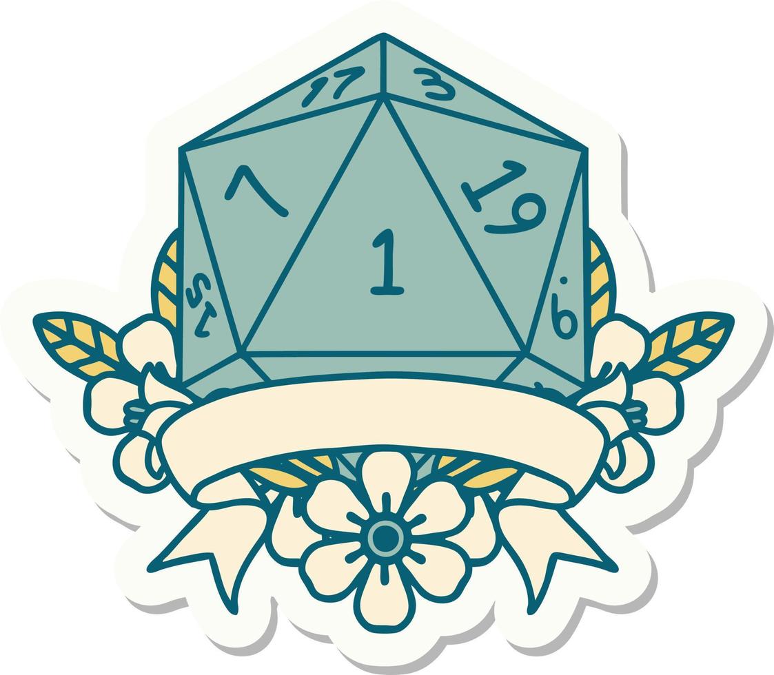 natuurlijk een d20 Dobbelsteen rollen sticker vector