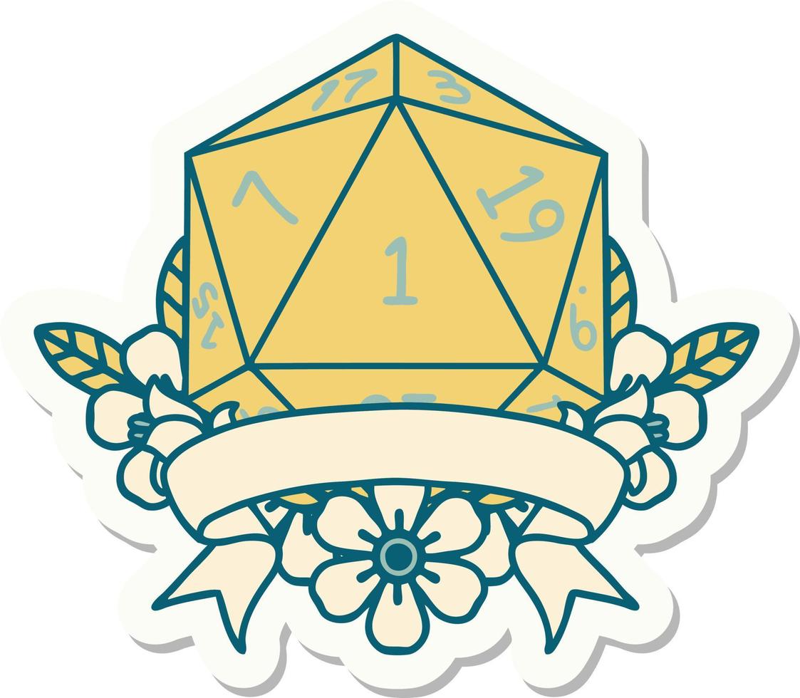 natuurlijk een d20 Dobbelsteen rollen sticker vector