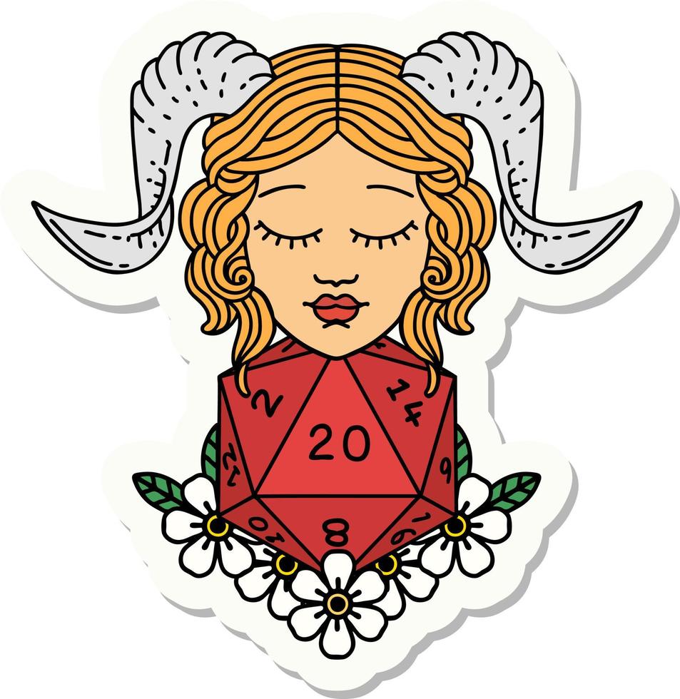 tiefling met natuurlijk 20 d20 Dobbelsteen rollen sticker vector