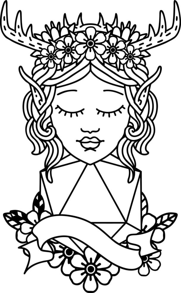 elf druïde met natuurlijk twintig Dobbelsteen rollen illustratie vector