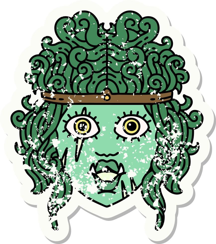 orc barbaar karakter gezicht grunge sticker vector