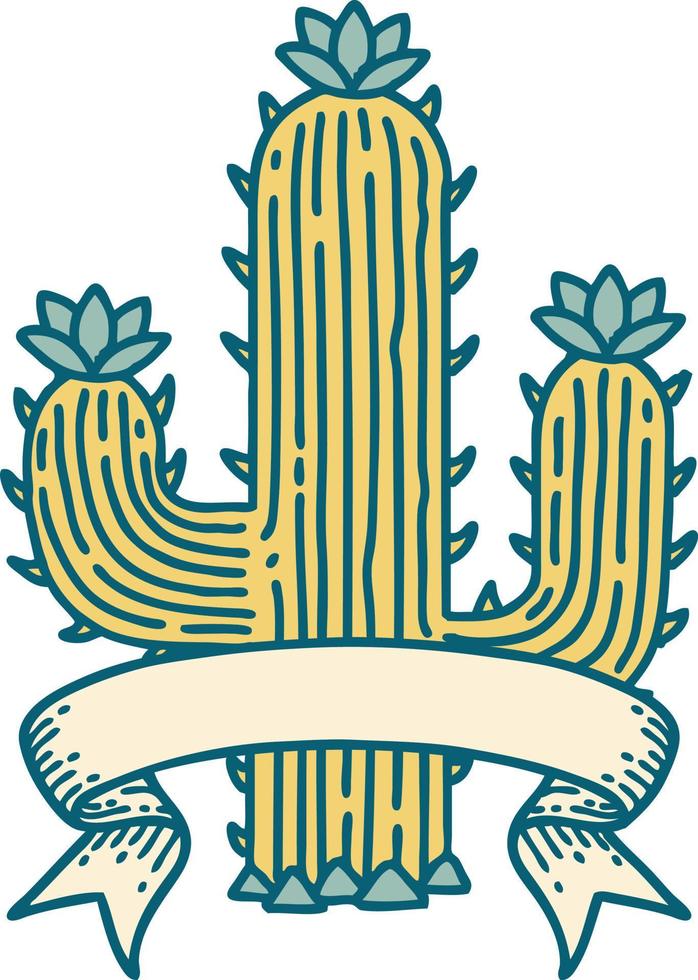tatoeëren met banier van een cactus vector