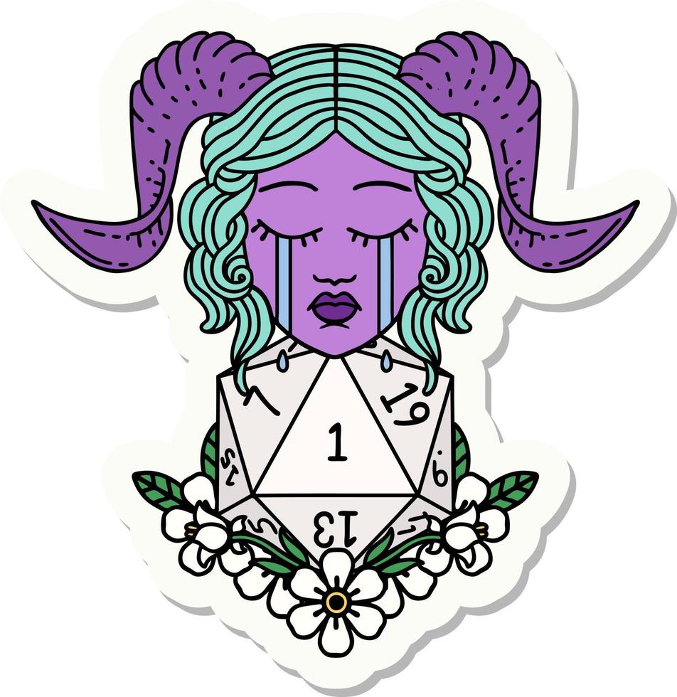 huilen tiefling met natuurlijk een d20 Dobbelsteen rollen sticker vector