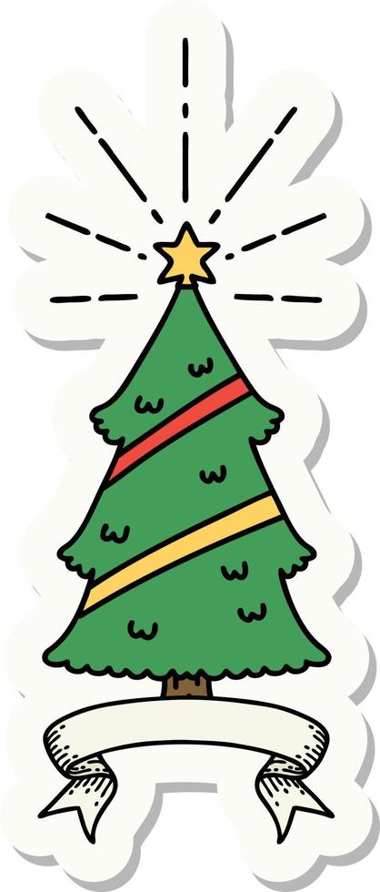 sticker van tatoeëren stijl Kerstmis boom met ster vector