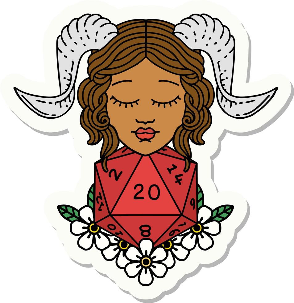 tiefling met natuurlijk 20 d20 Dobbelsteen rollen sticker vector