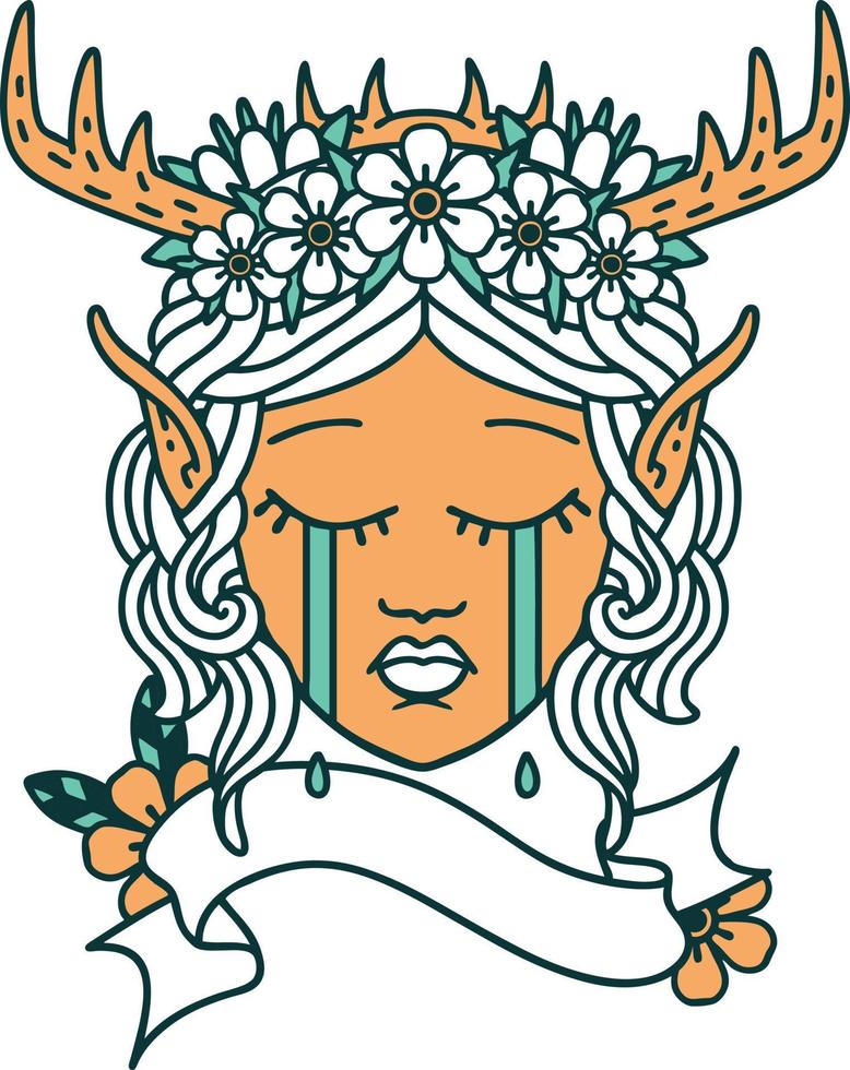 verdrietig elf druïde karakter gezicht illustratie vector