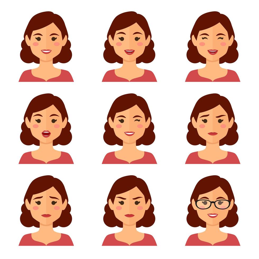 vrouw avatars gezichtsuitdrukkingen instellen vector