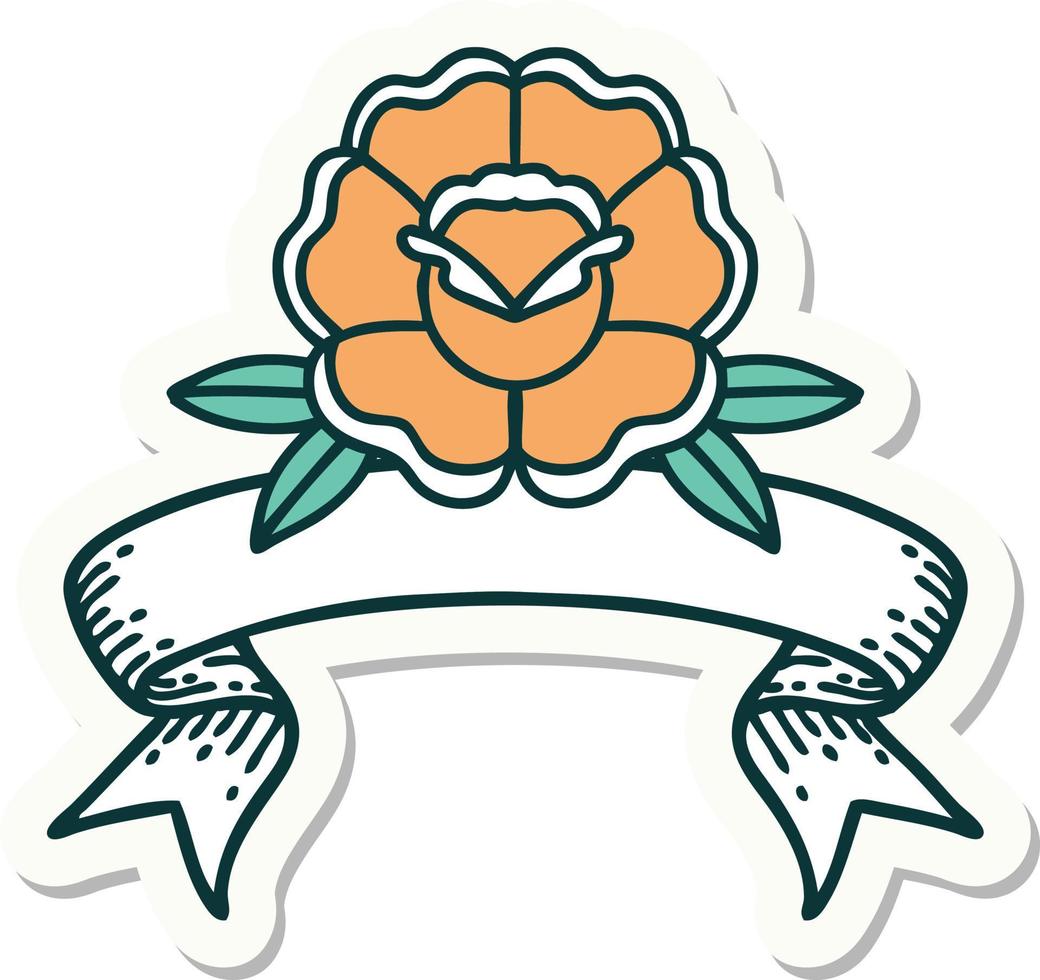 tatoeëren sticker met banier van een bloem vector